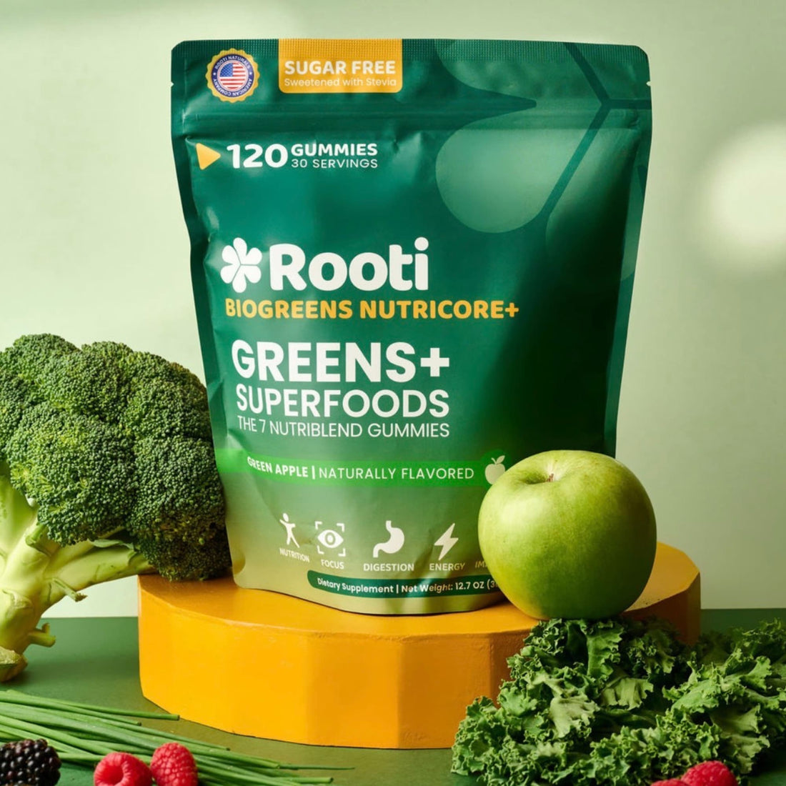 Rooti® Greens+ Superfoods | 7-in-1 Nutriblend Gummies | Probiotics & Enzymes